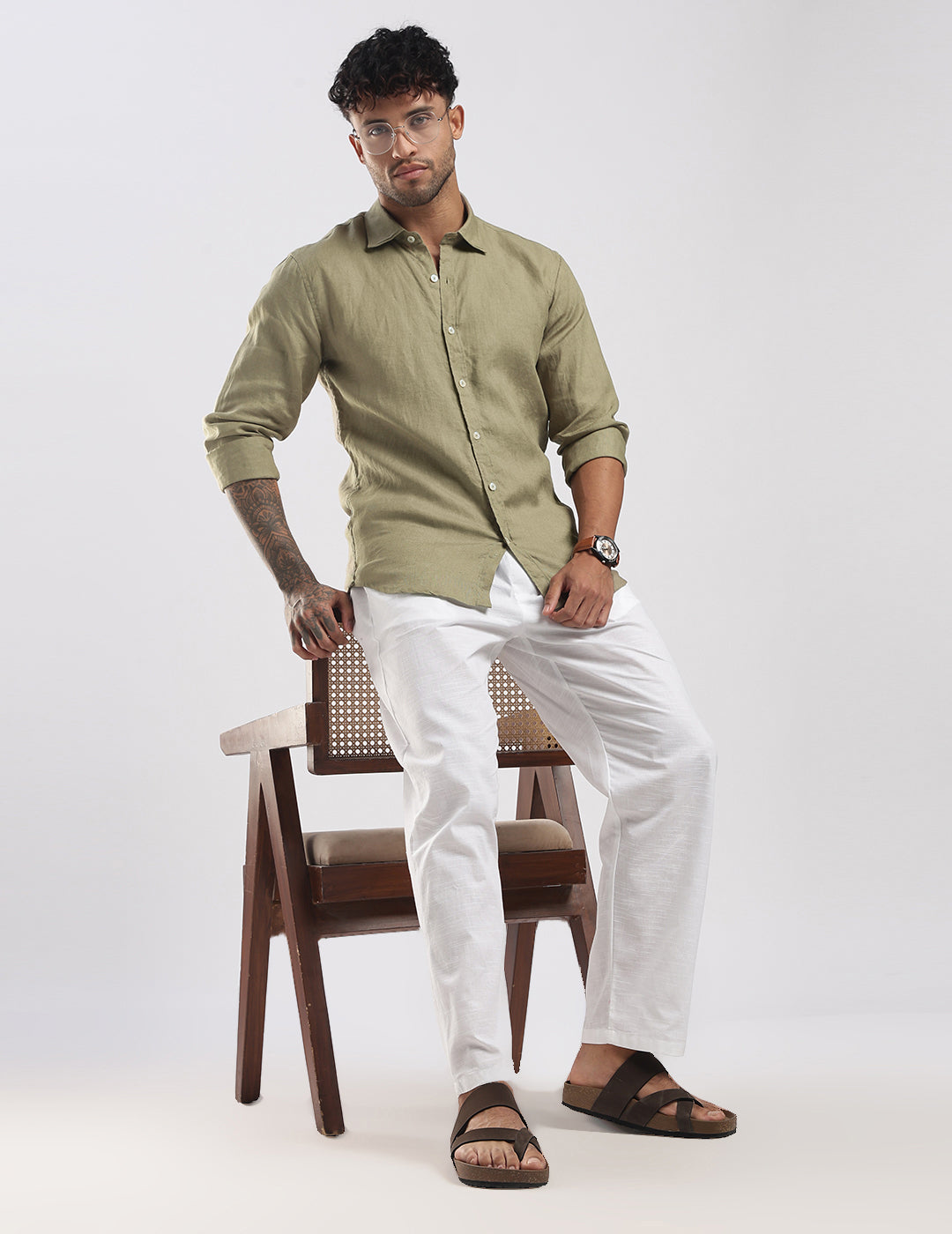 100% Linen Soft Touch Shirt in Meadow Green