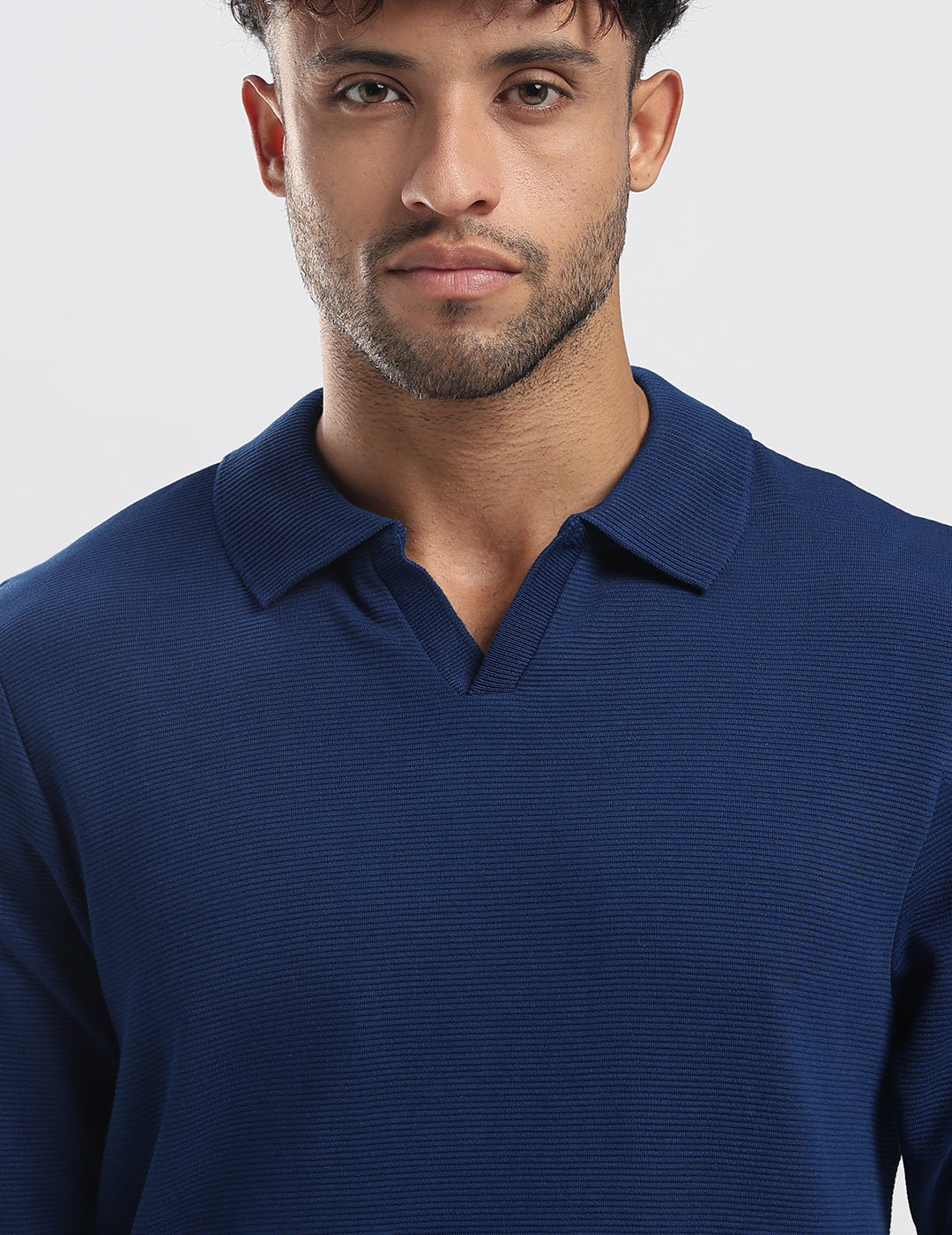 Ottoman Rib Knit Polo in Deep Blue