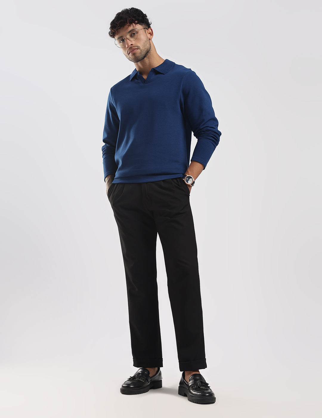Ottoman Rib Knit Polo in Deep Blue