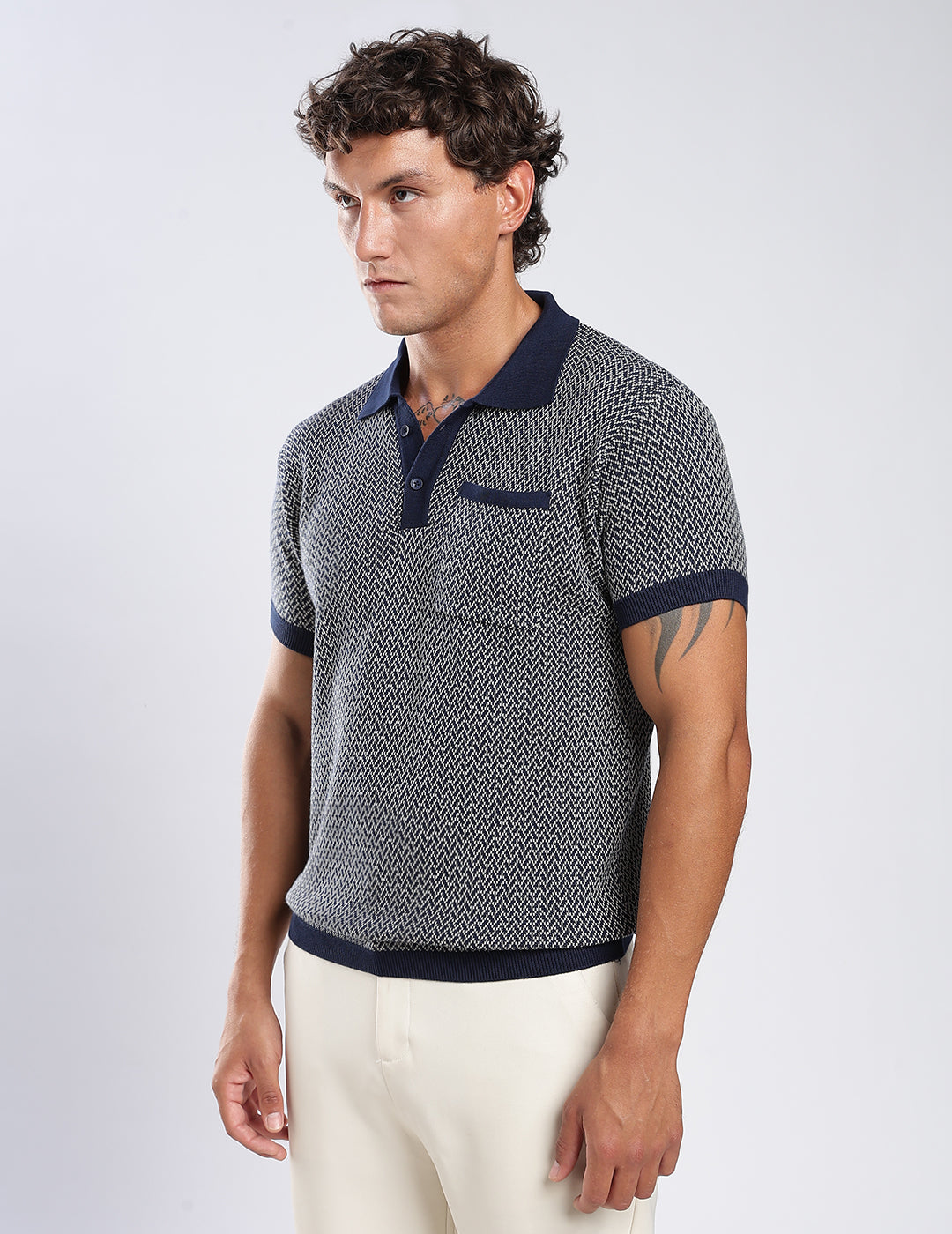 Jacquard Knit Polo in Midnight Matrix