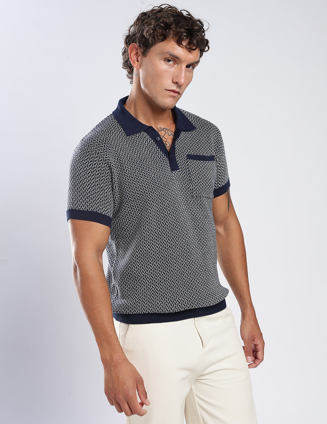 Jacquard Knit Polo in Midnight Matrix