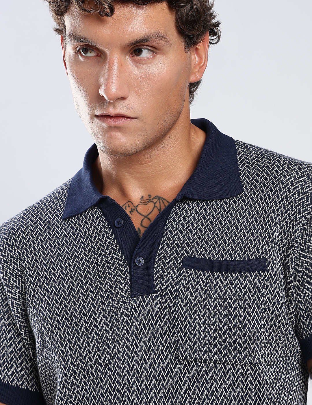 Jacquard Knit Polo in Midnight Matrix