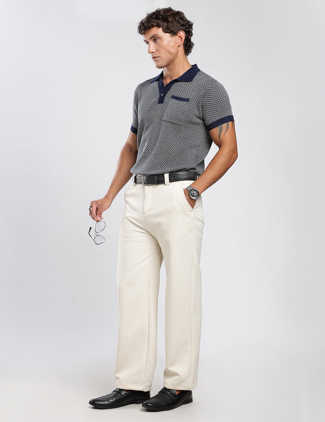 Jacquard Knit Polo in Midnight Matrix