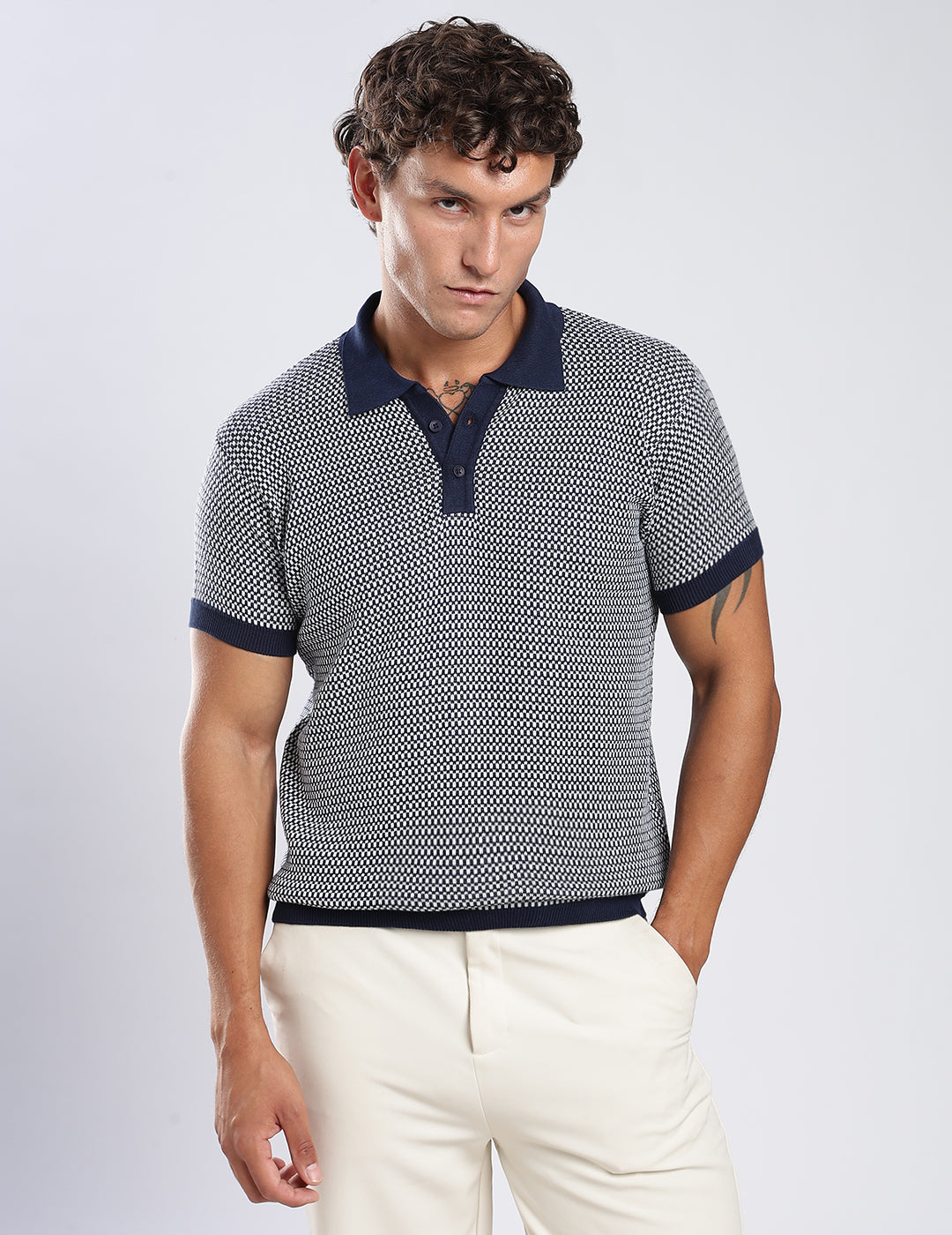 The Atelier Micro Knit Polo in Navy