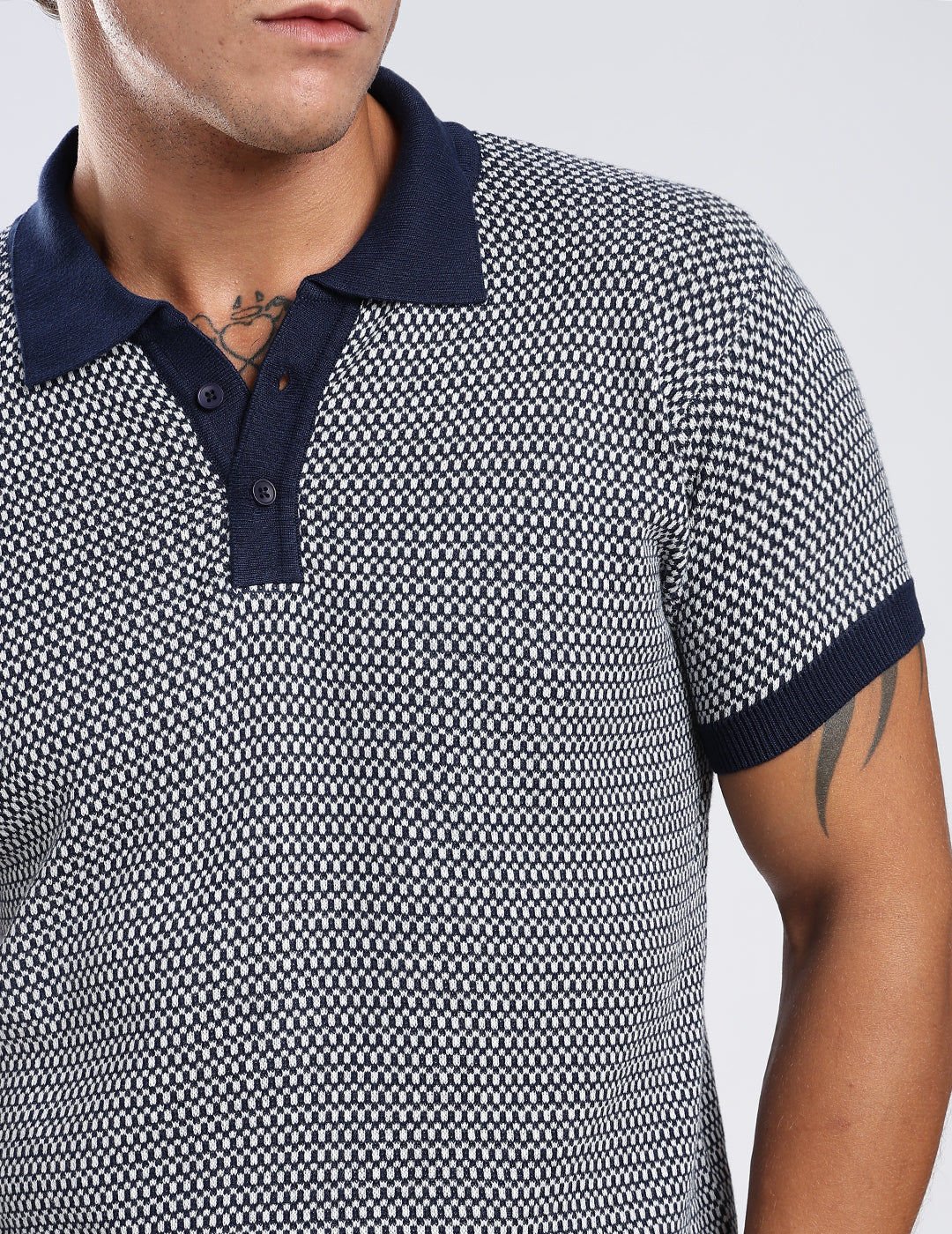 The Atelier Micro Knit Polo in Navy