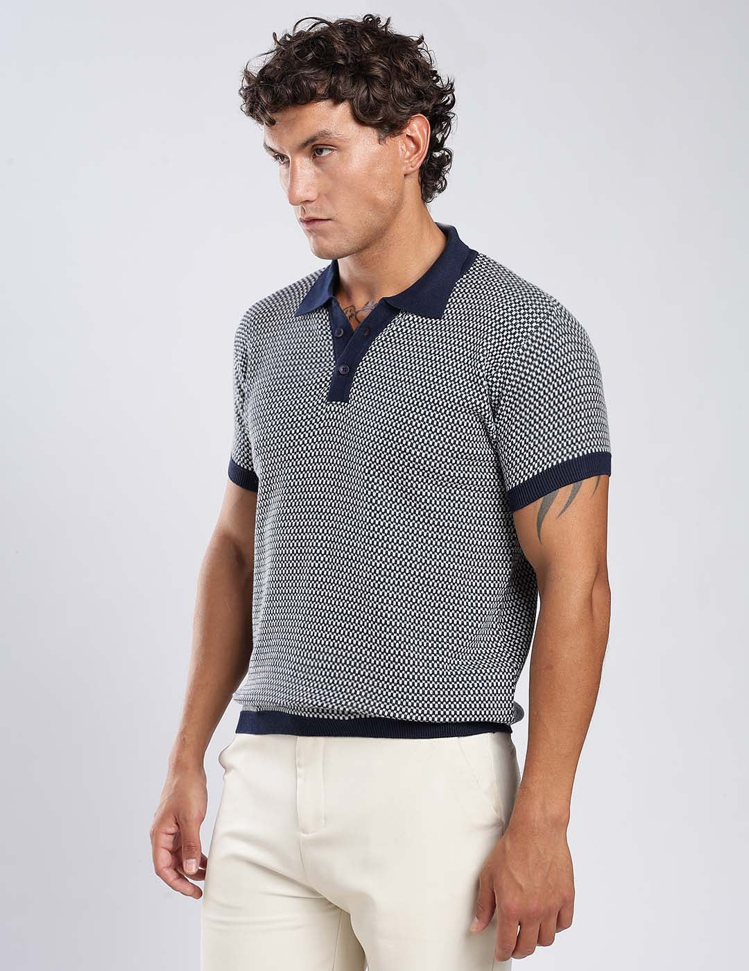 The Atelier Micro Knit Polo in Navy