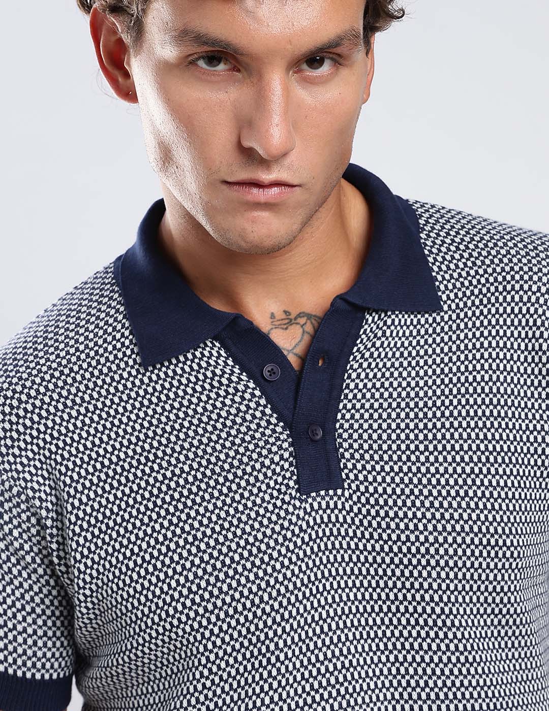 The Atelier Micro Knit Polo in Navy