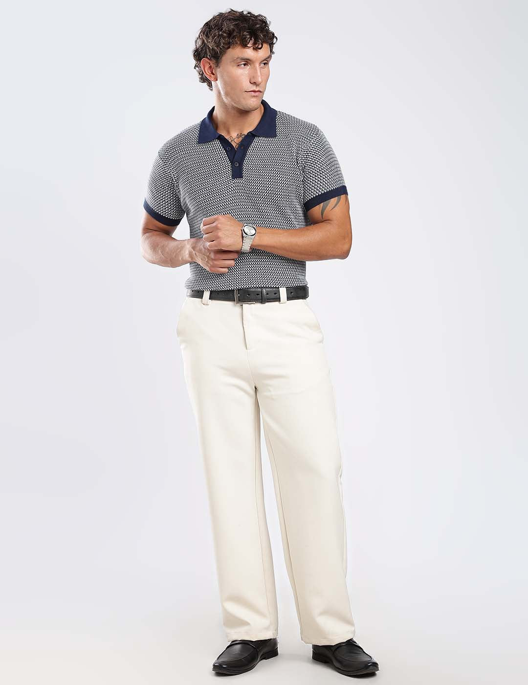The Atelier Micro Knit Polo in Navy