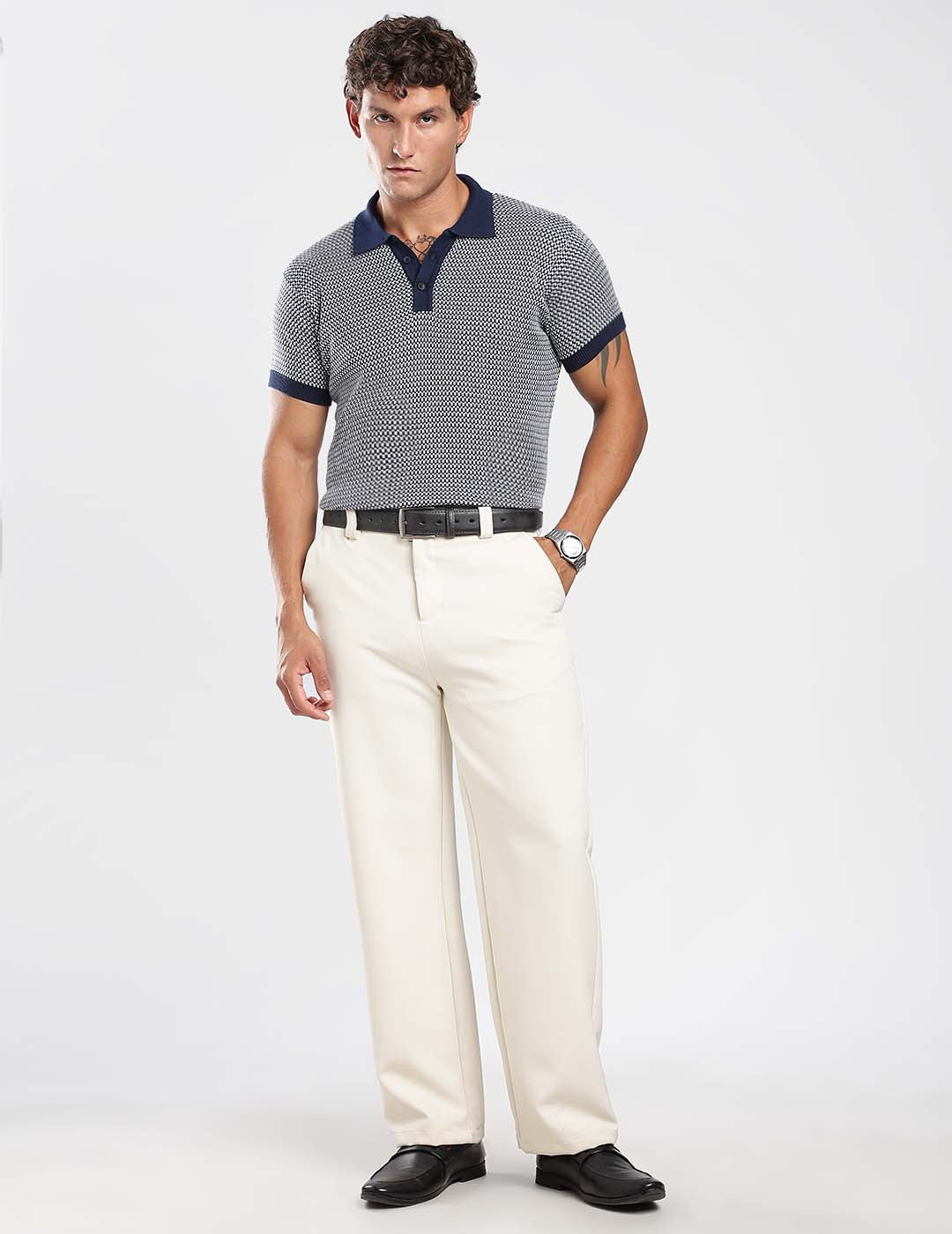 The Atelier Micro Knit Polo in Navy