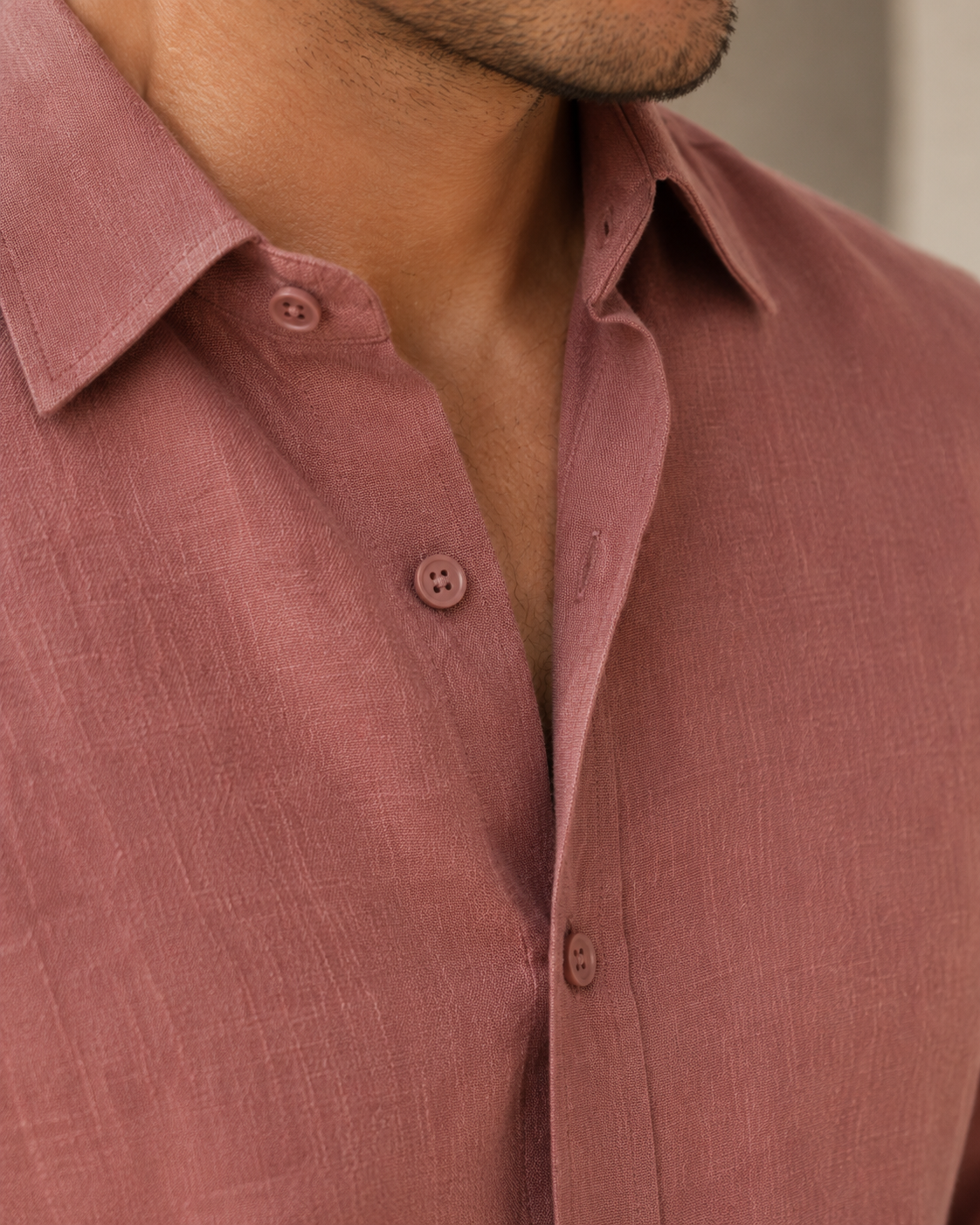 100% Dense-Weave Pure Linen Shirt in Tuscan Rose