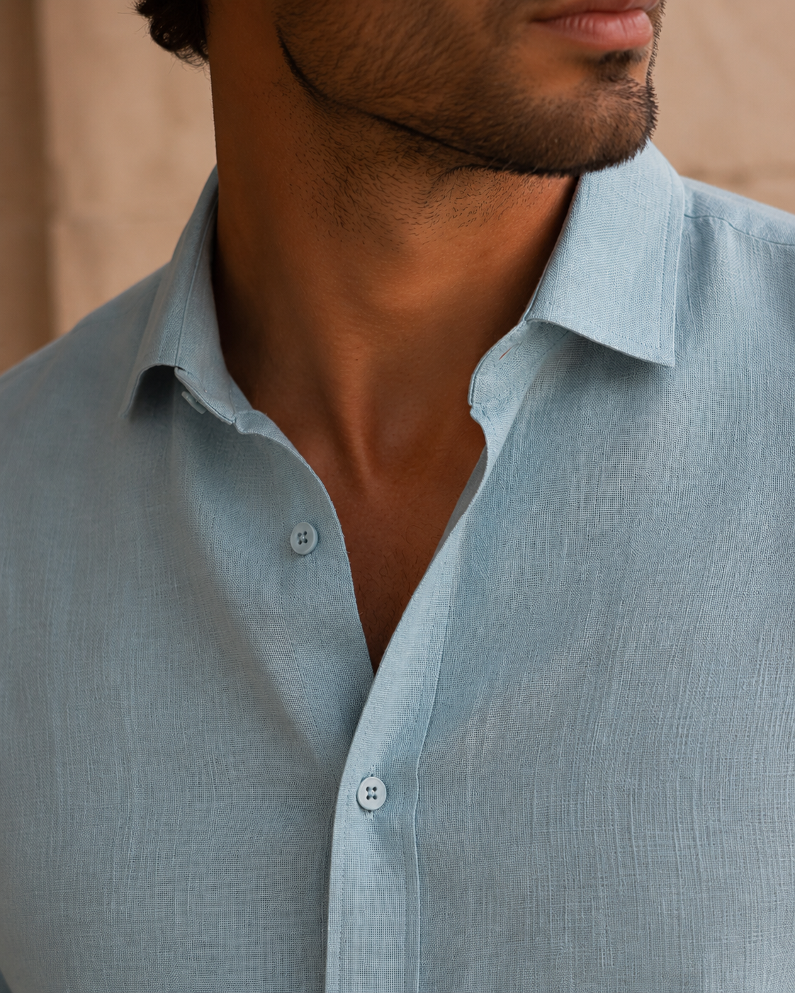 100% Dense-Weave Pure Linen Shirt in Nordic Blue
