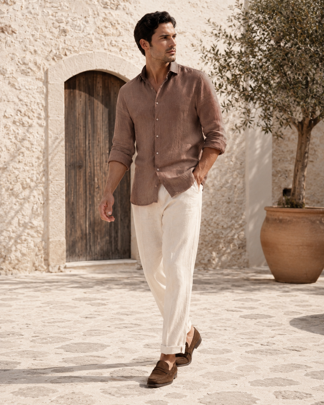 100% Linen Soft Touch Truffle Brown Linen Shirt