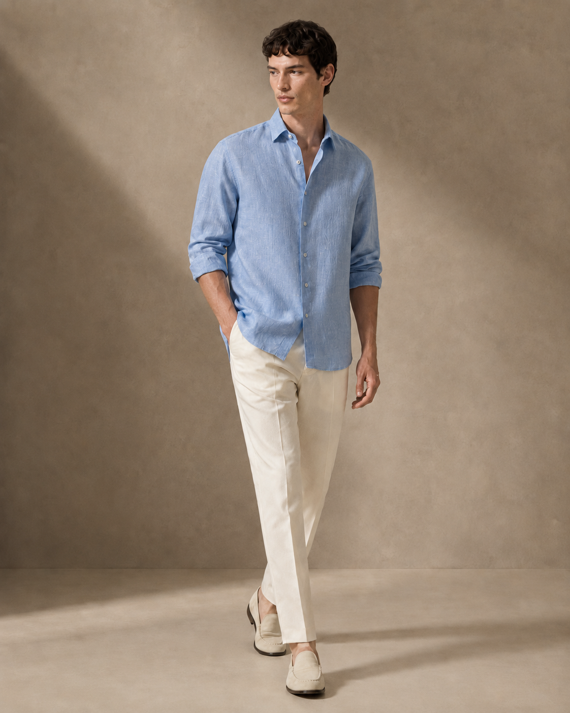 100% Linen Soft Touch Frosty Powder Blue Shirt