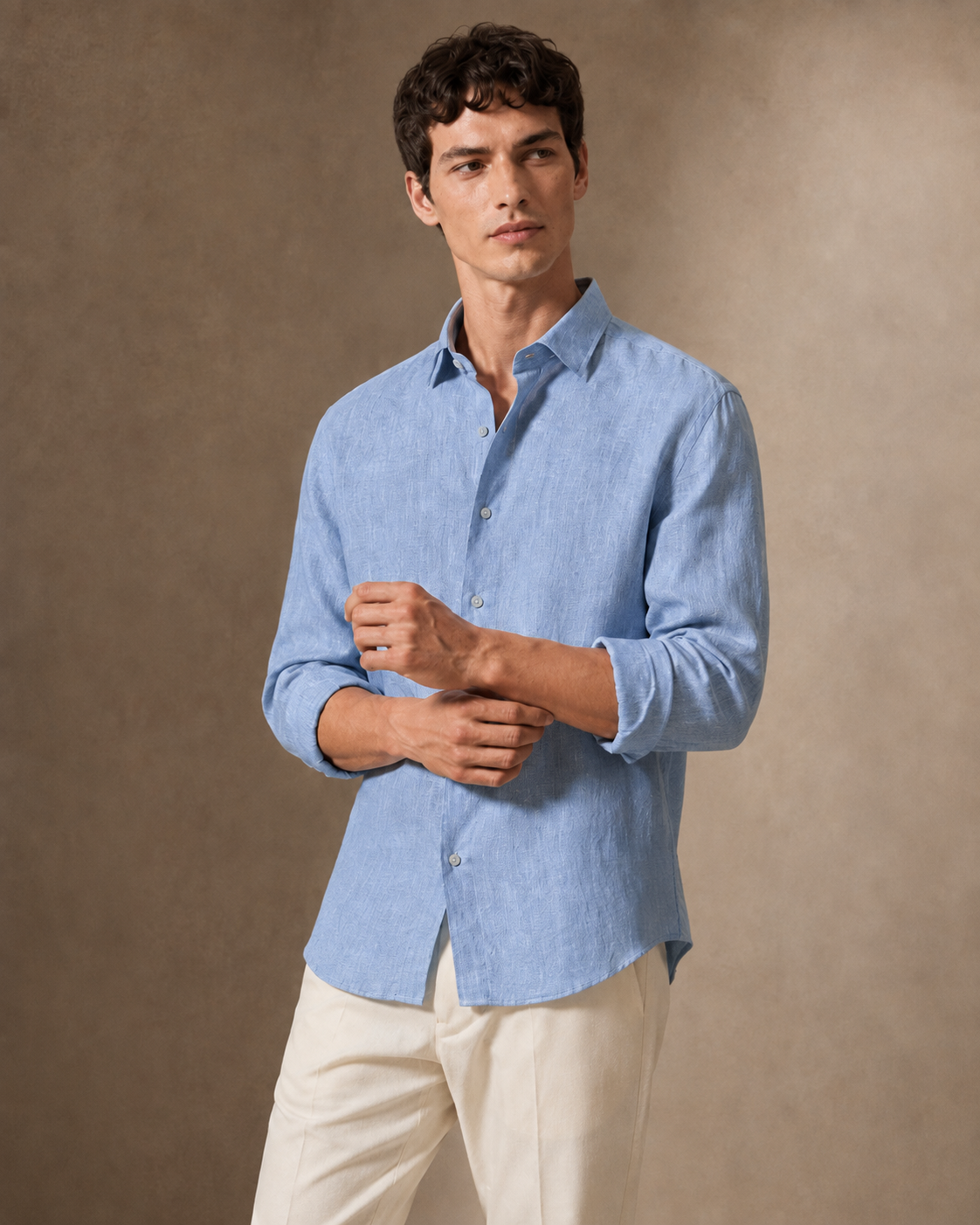 100% Linen Soft Touch Frosty Powder Blue Shirt