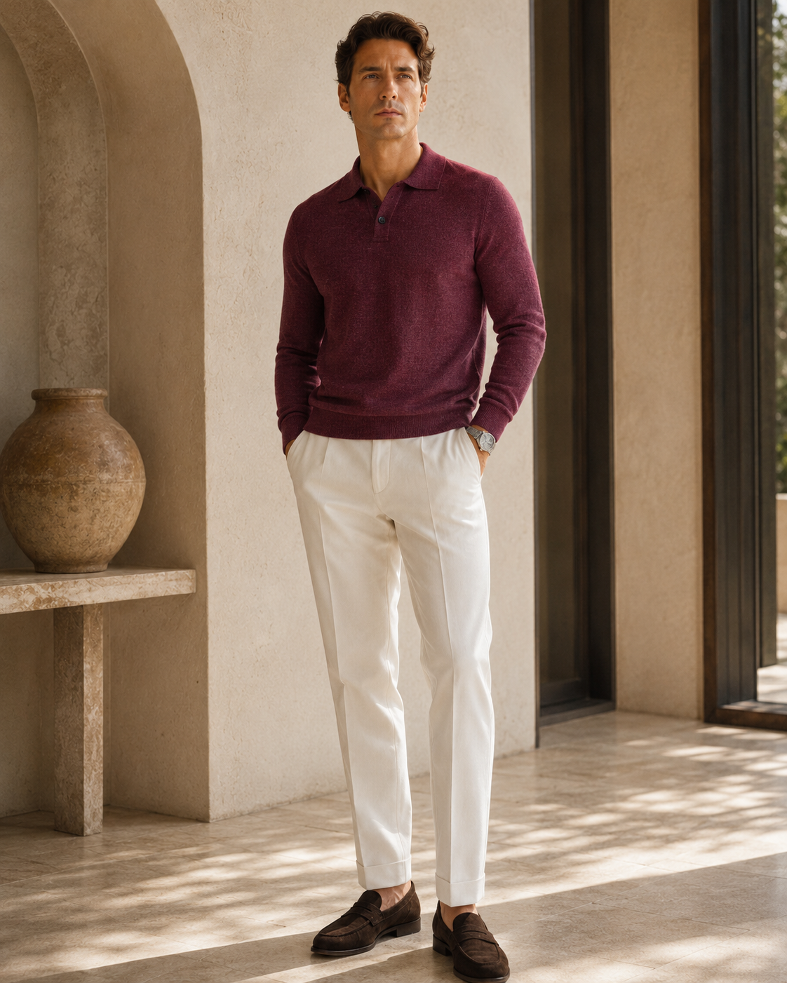 The Heirloom Knit Polo in Bordeaux Wine