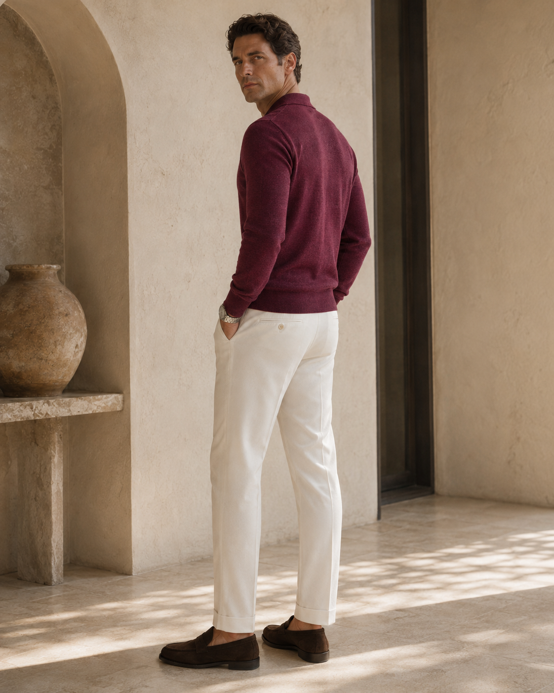 The Heirloom Knit Polo in Bordeaux Wine