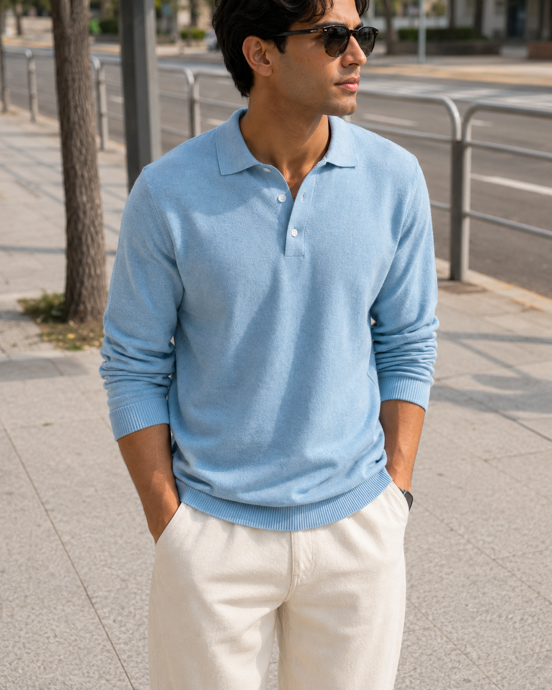 The Heirloom Knit Polo in Ice Blue