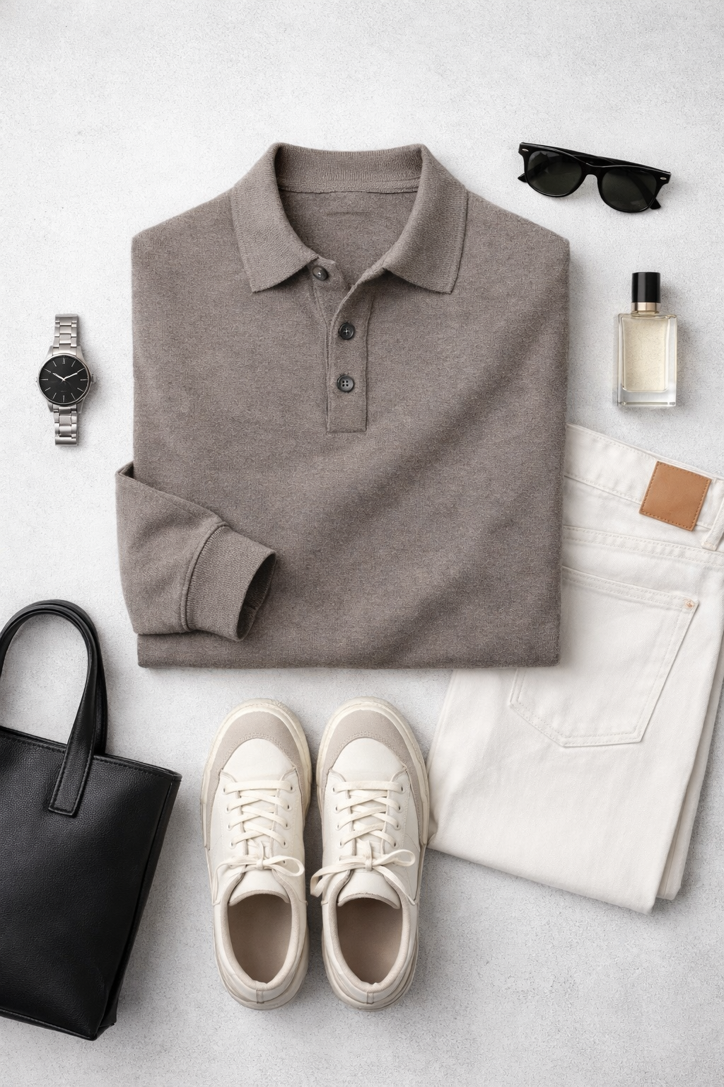 The Heirloom Mélange Knit Polo in Taupe Brown