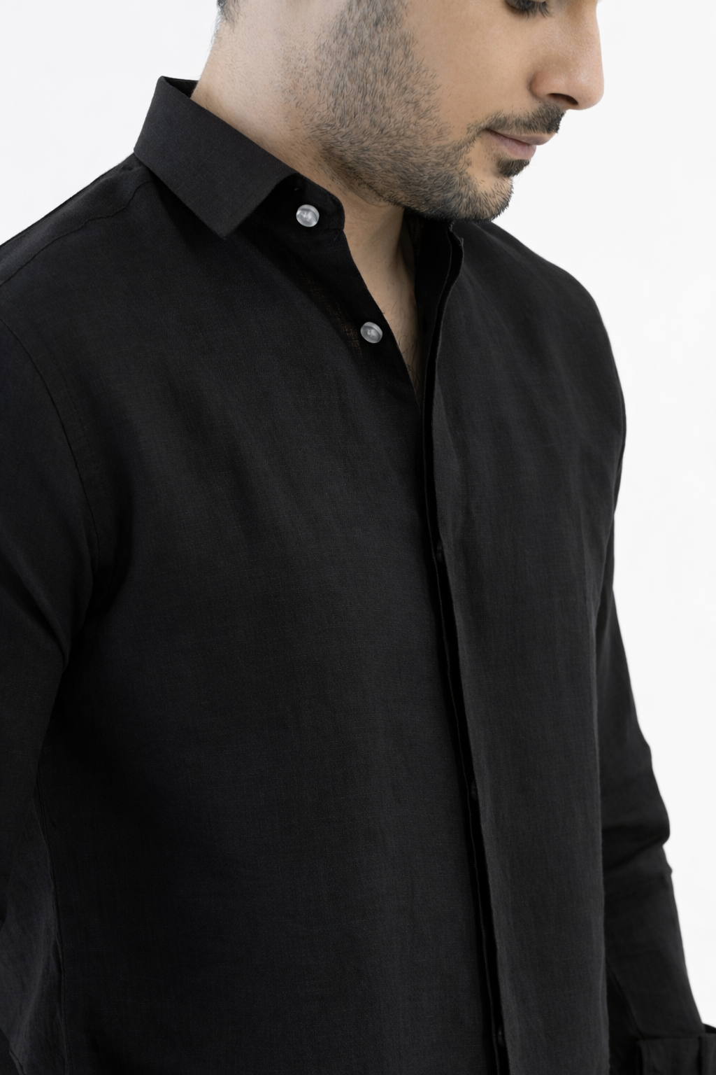100% Linen Soft Touch Jet Black Shirt