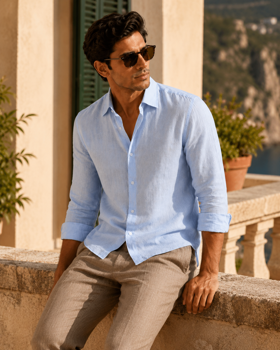 100% Linen Soft Touch Sky Blue Shirt