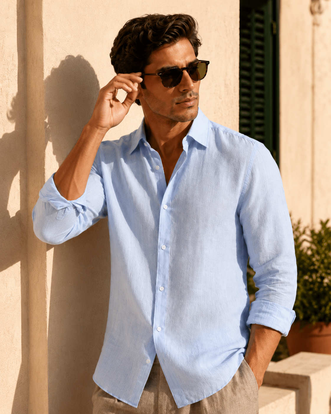 100% Linen Soft Touch Sky Blue Shirt