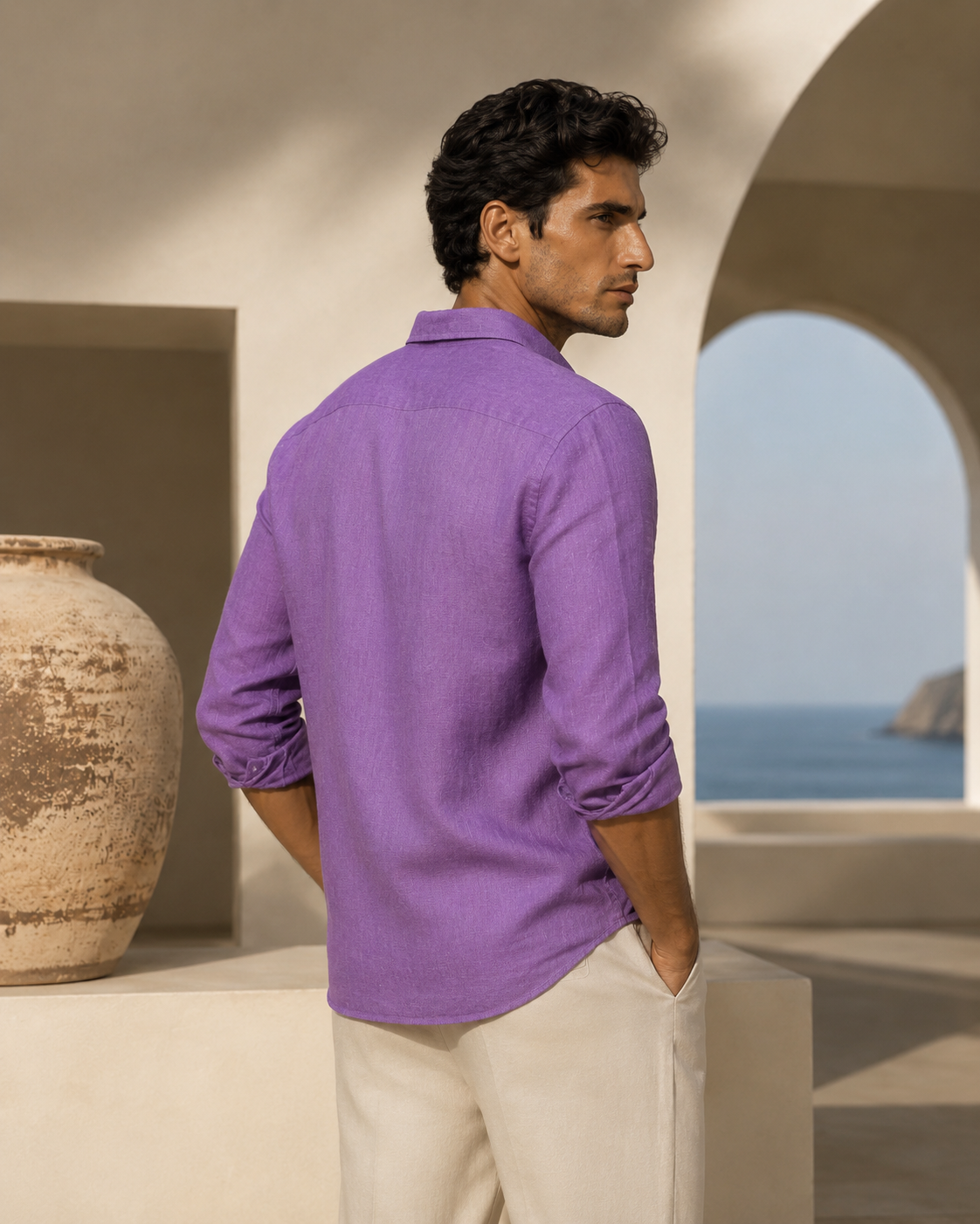 100% Linen Soft Touch Sorrento Violet Linen Shirt