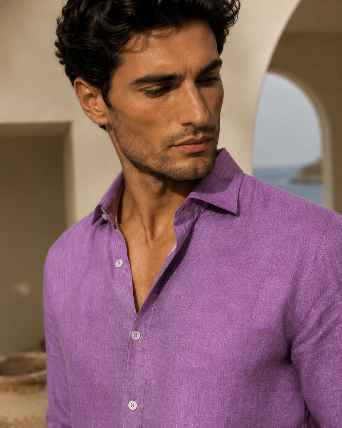 100% Linen Soft Touch Sorrento Violet Linen Shirt
