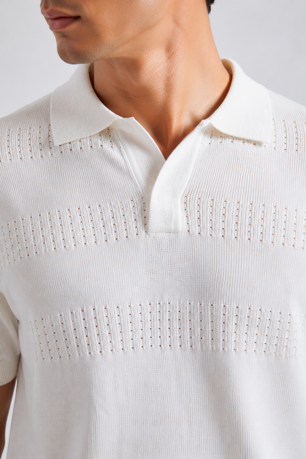 The Riviera Pointelle Polo in Pearl White