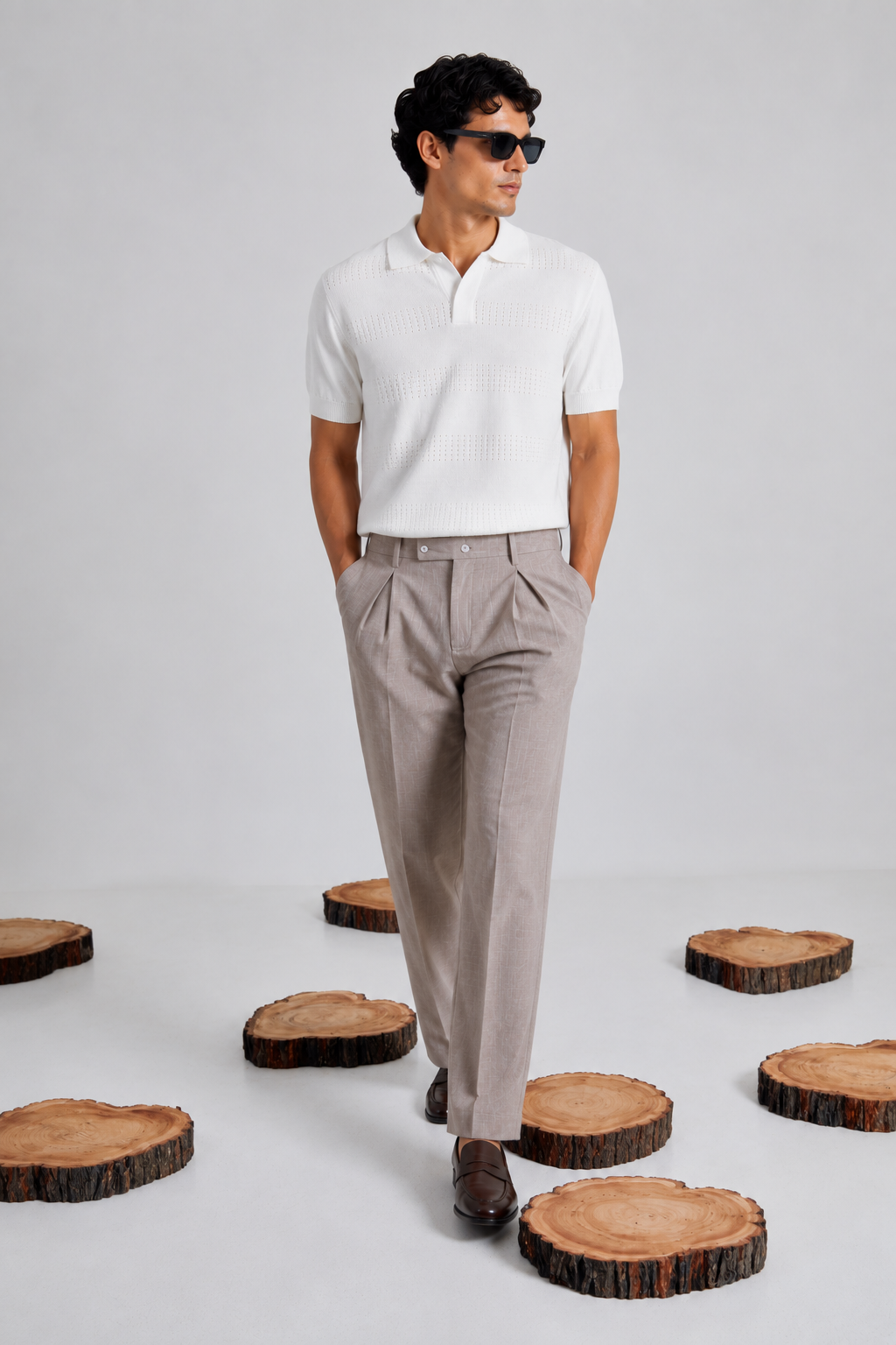 The Riviera Pointelle Polo in Pearl White