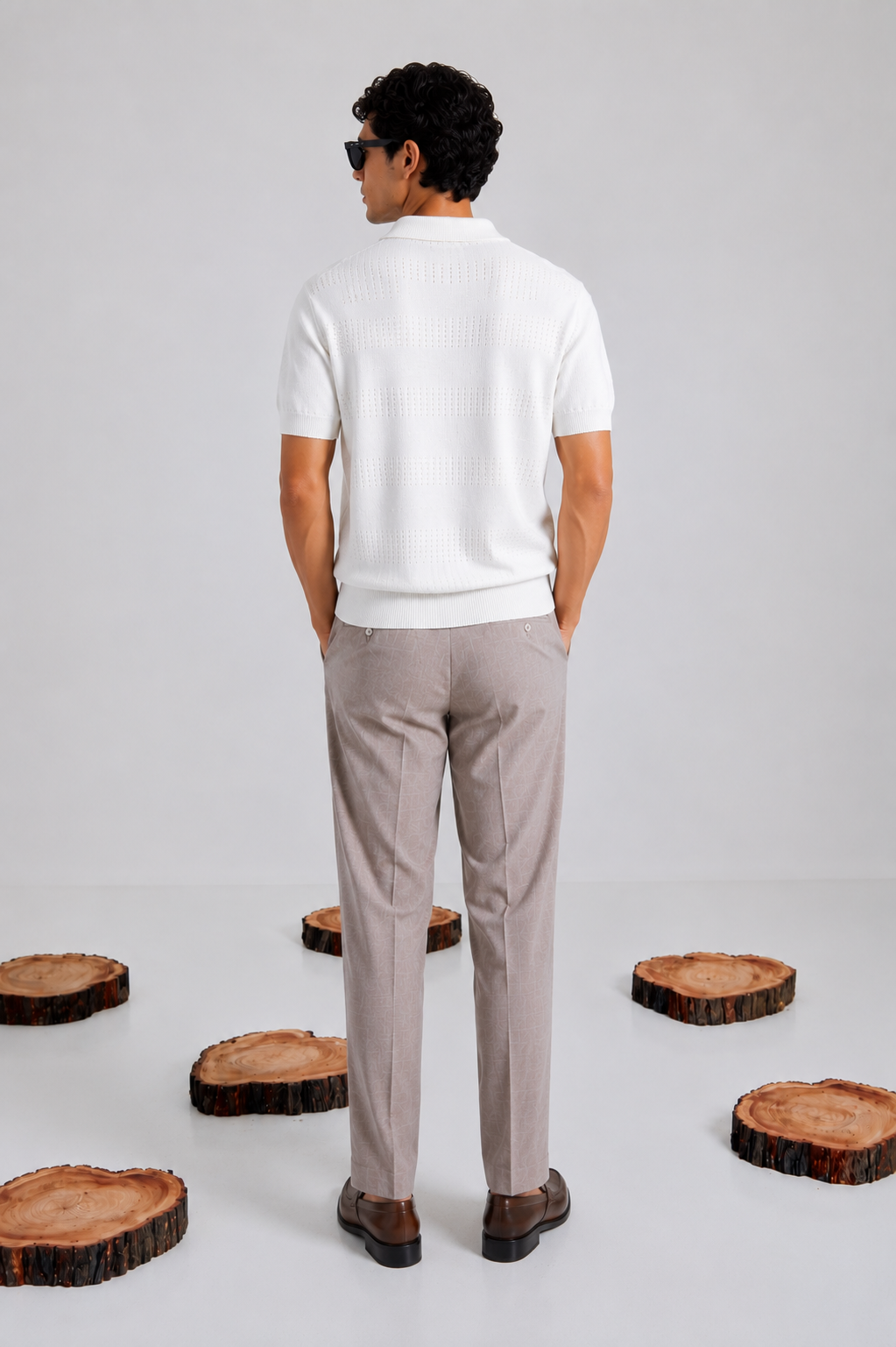The Riviera Pointelle Polo in Pearl White