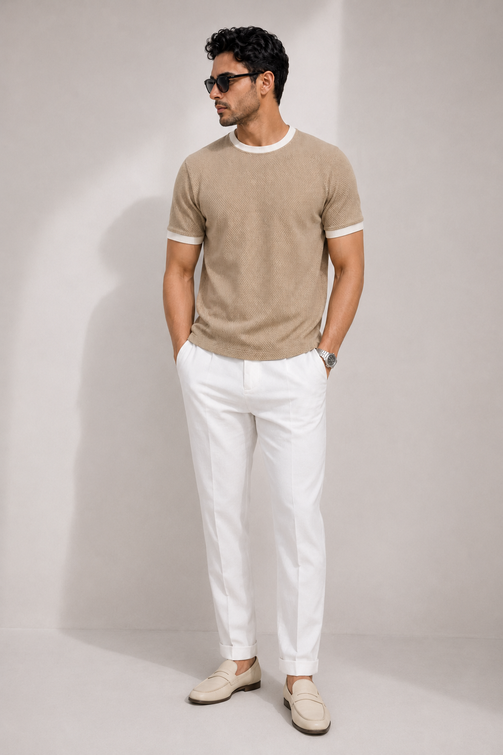 Textured Harmony Round Neck Tee In Mocha