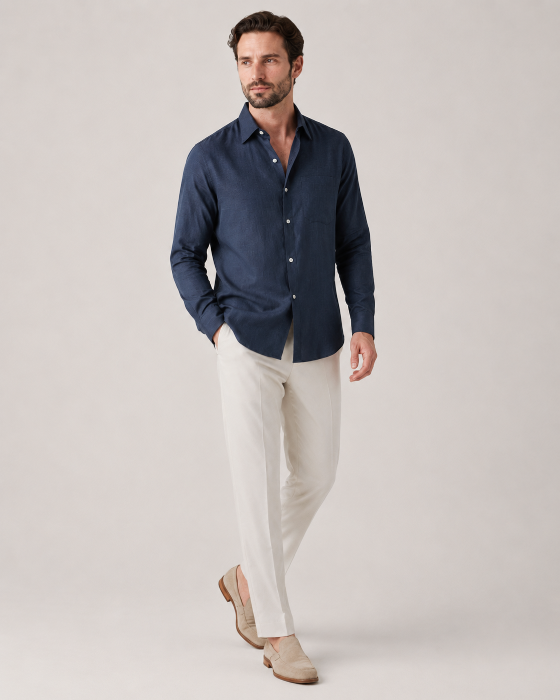 100% Linen Soft Touch Navy Blue Shirt