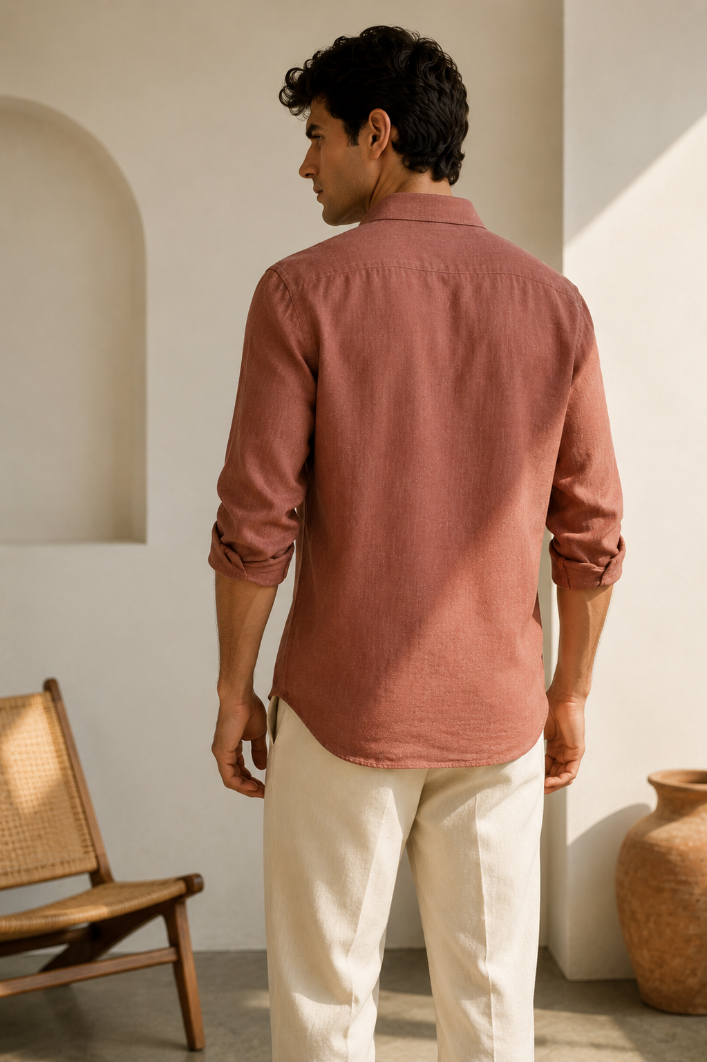 100% Linen Soft Touch Tuscan Rosewood Linen Shirt