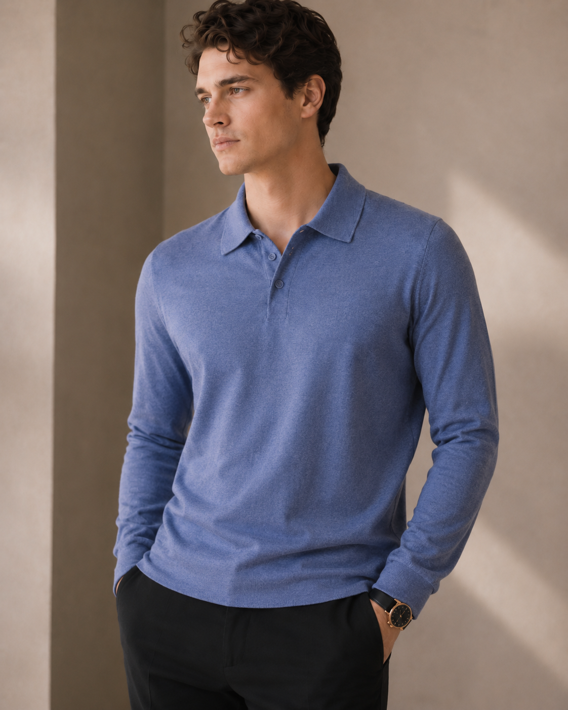 The Heirloom Mélange Knit Polo in Cielo Blue
