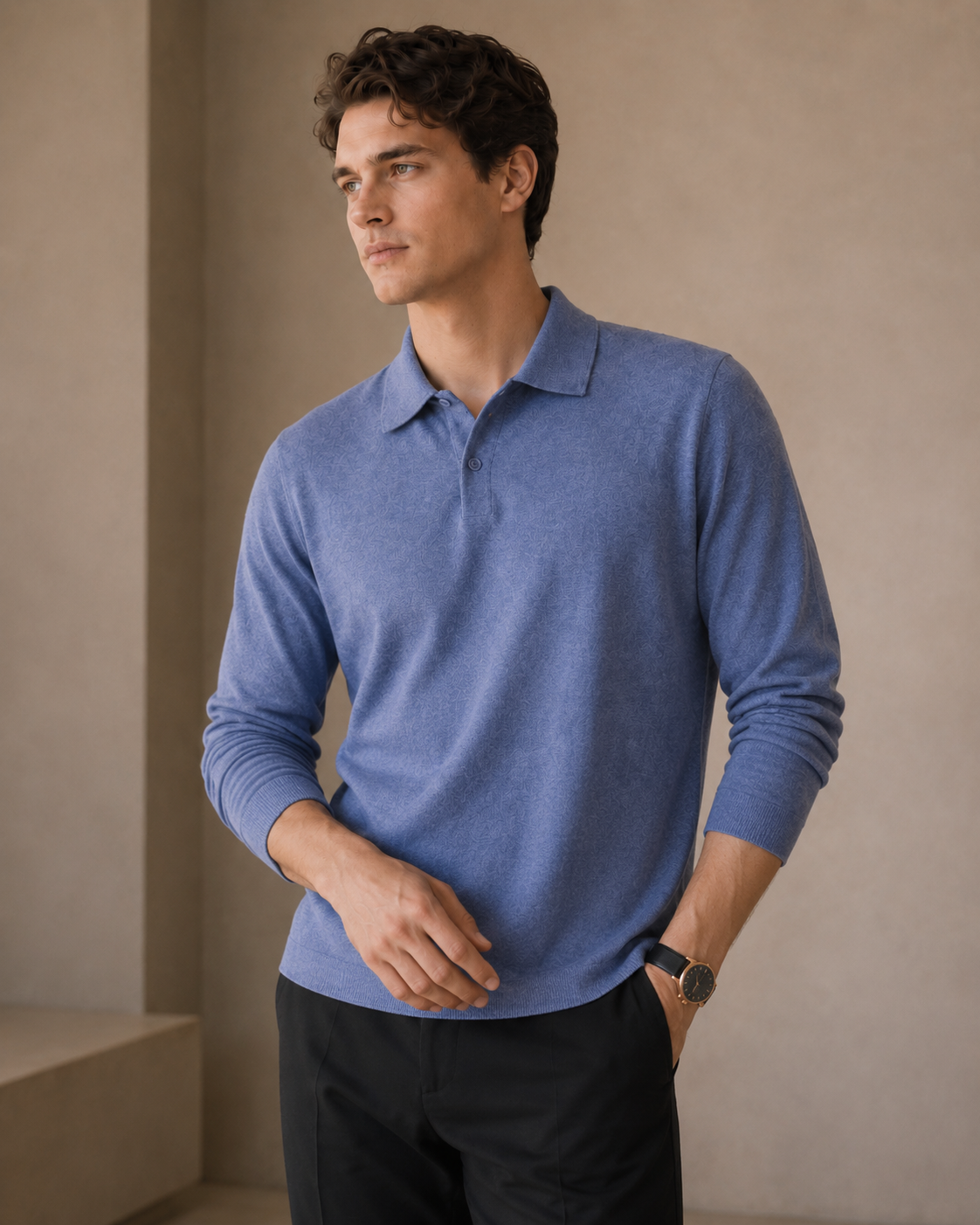 The Heirloom Mélange Knit Polo in Cielo Blue