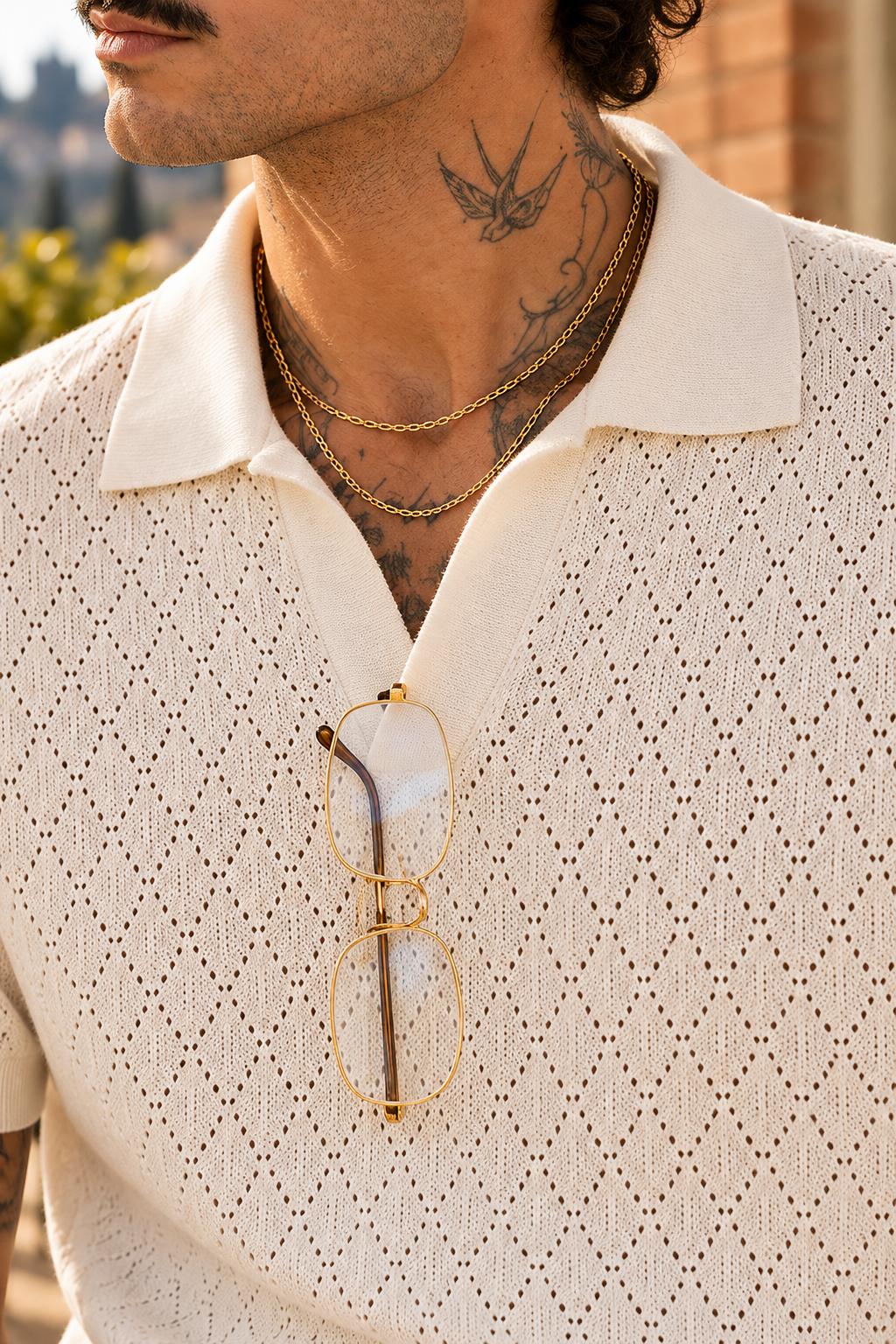 Milano Ivory White Pointelle Polo