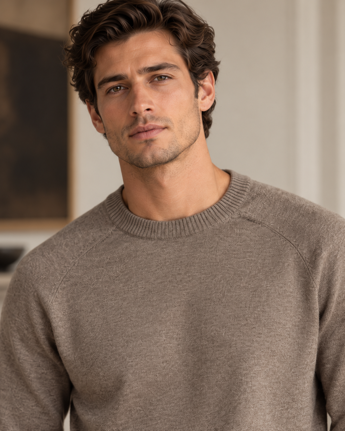 The Cortina Mélange Crewneck Knit in Taupe Brown