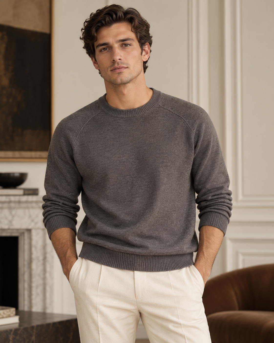 The Cortina Mélange Crewneck Knit in Ash Grey