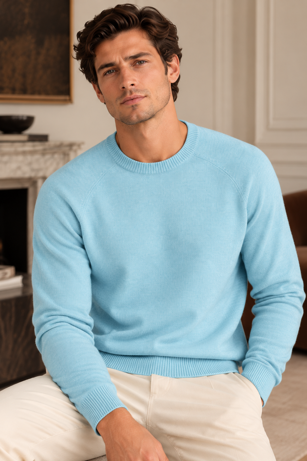 The Cortina Mélange Crewneck Knit in Ice Blue
