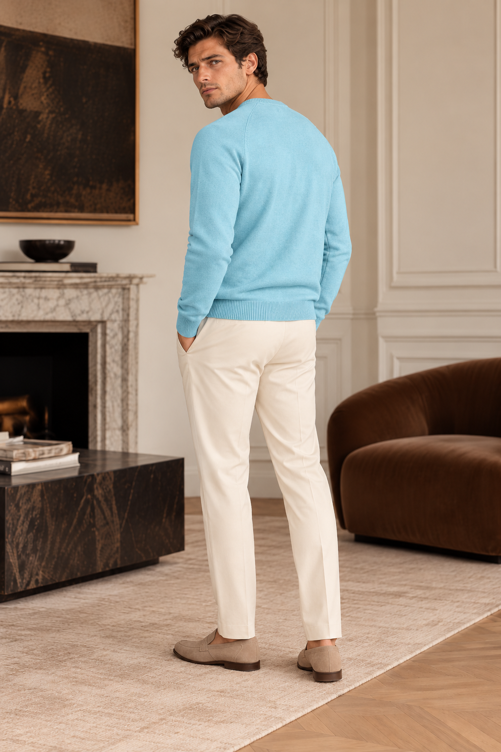 The Cortina Mélange Crewneck Knit in Ice Blue