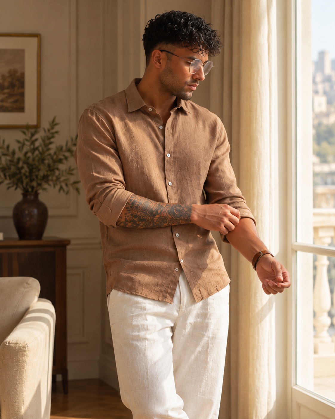 100% Linen Soft Touch Coco Mousse shirt