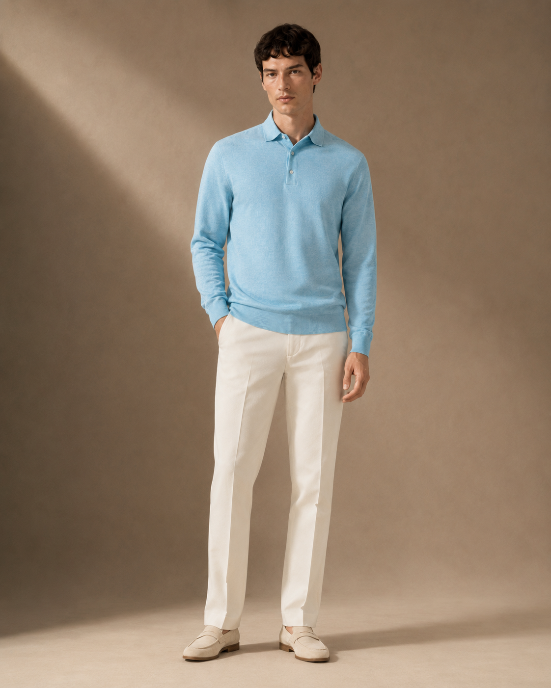 The Heirloom Knit Polo in Ice Blue