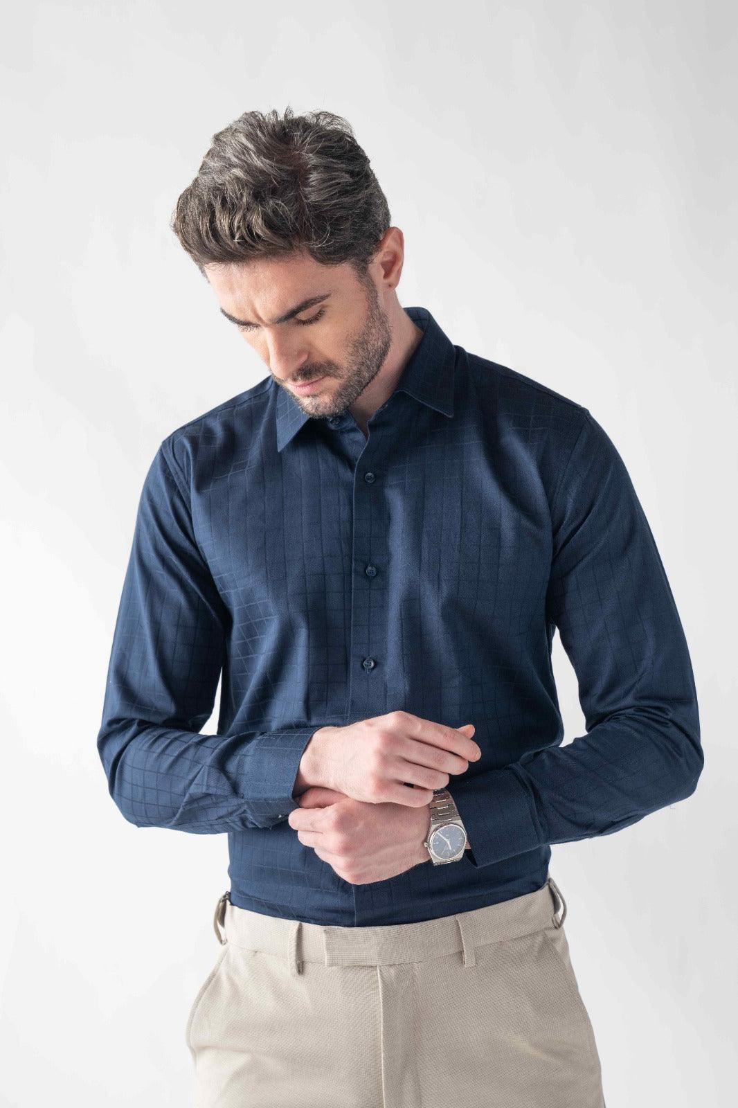 CheckMate Giza Satin Dark Navy Shirt