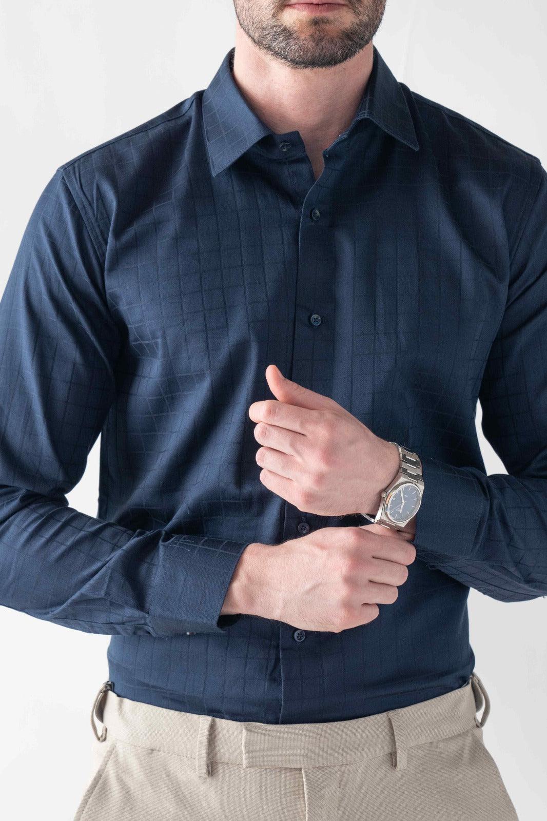 CheckMate Giza Satin Dark Navy Shirt