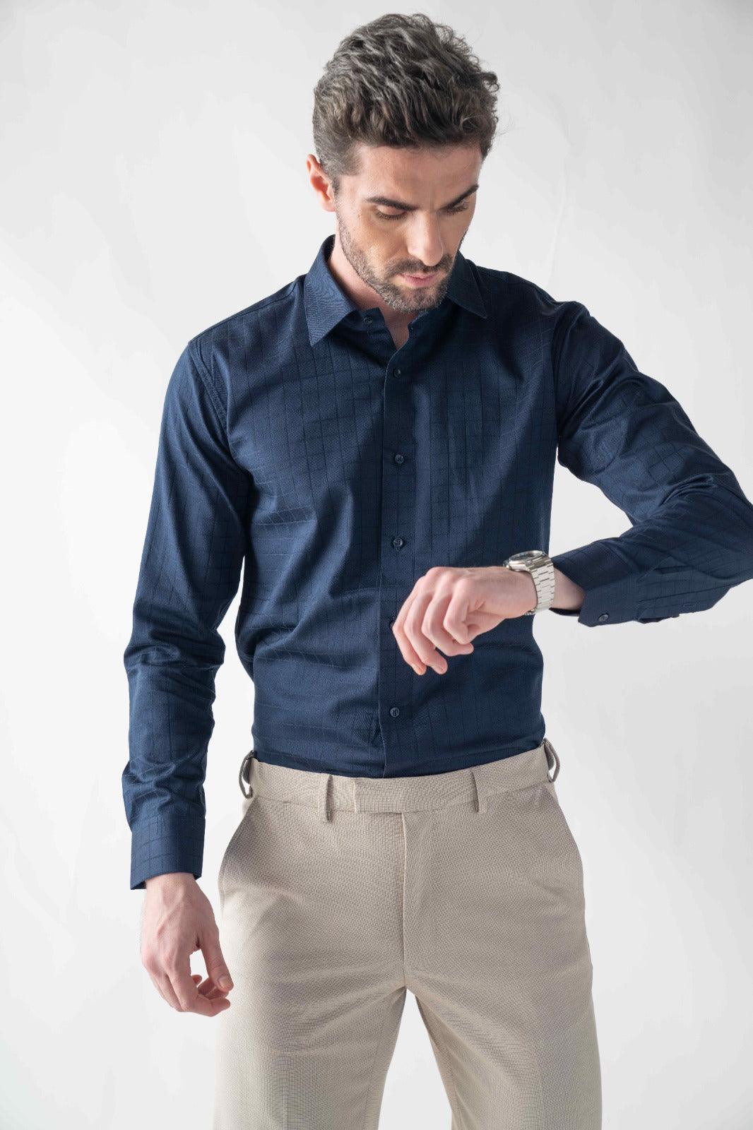 CheckMate Giza Satin Dark Navy Shirt