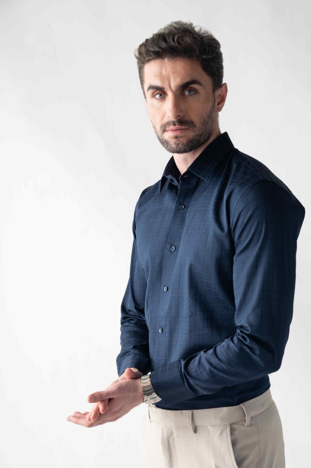 CheckMate Giza Satin Dark Navy Shirt