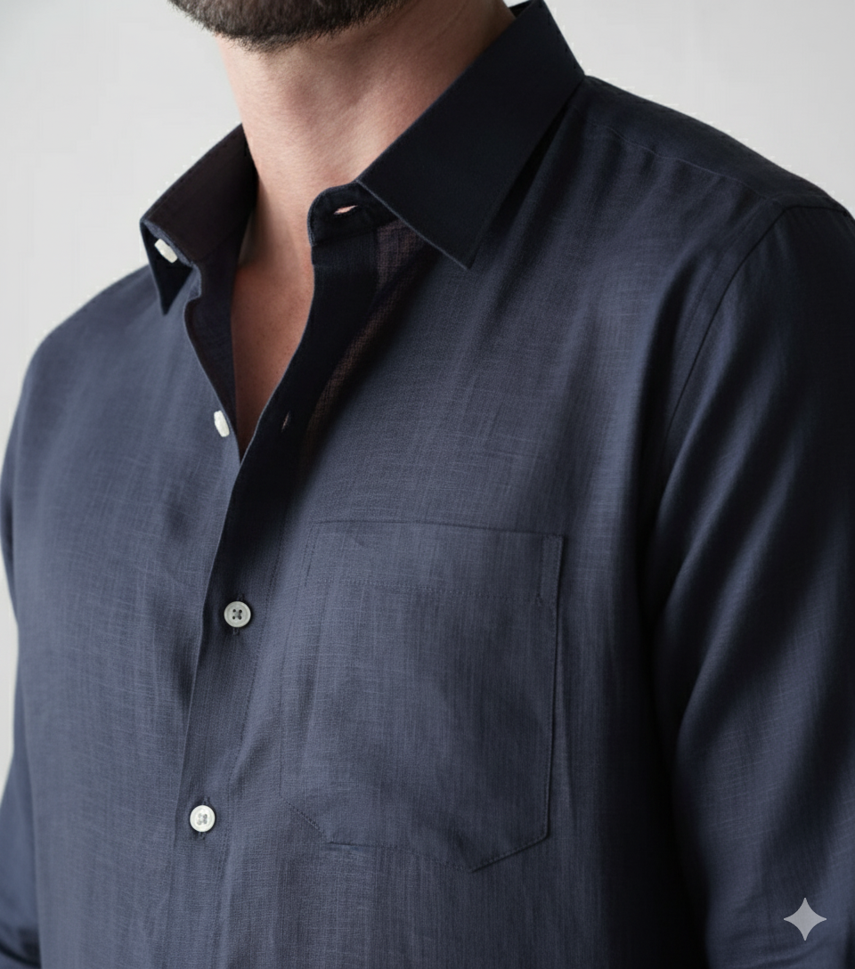 100% Linen Soft Touch Navy Blue Shirt