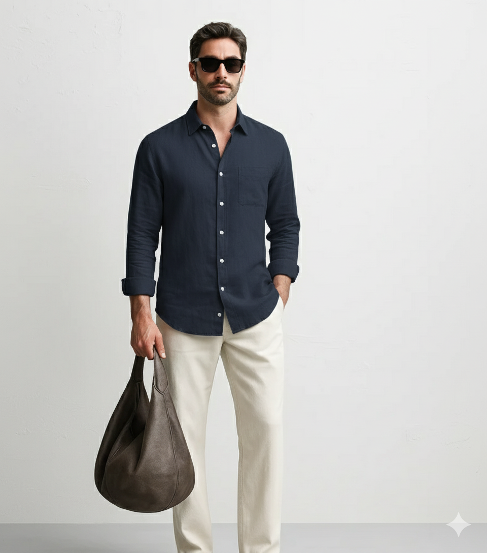 100% Linen Soft Touch Navy Blue Shirt
