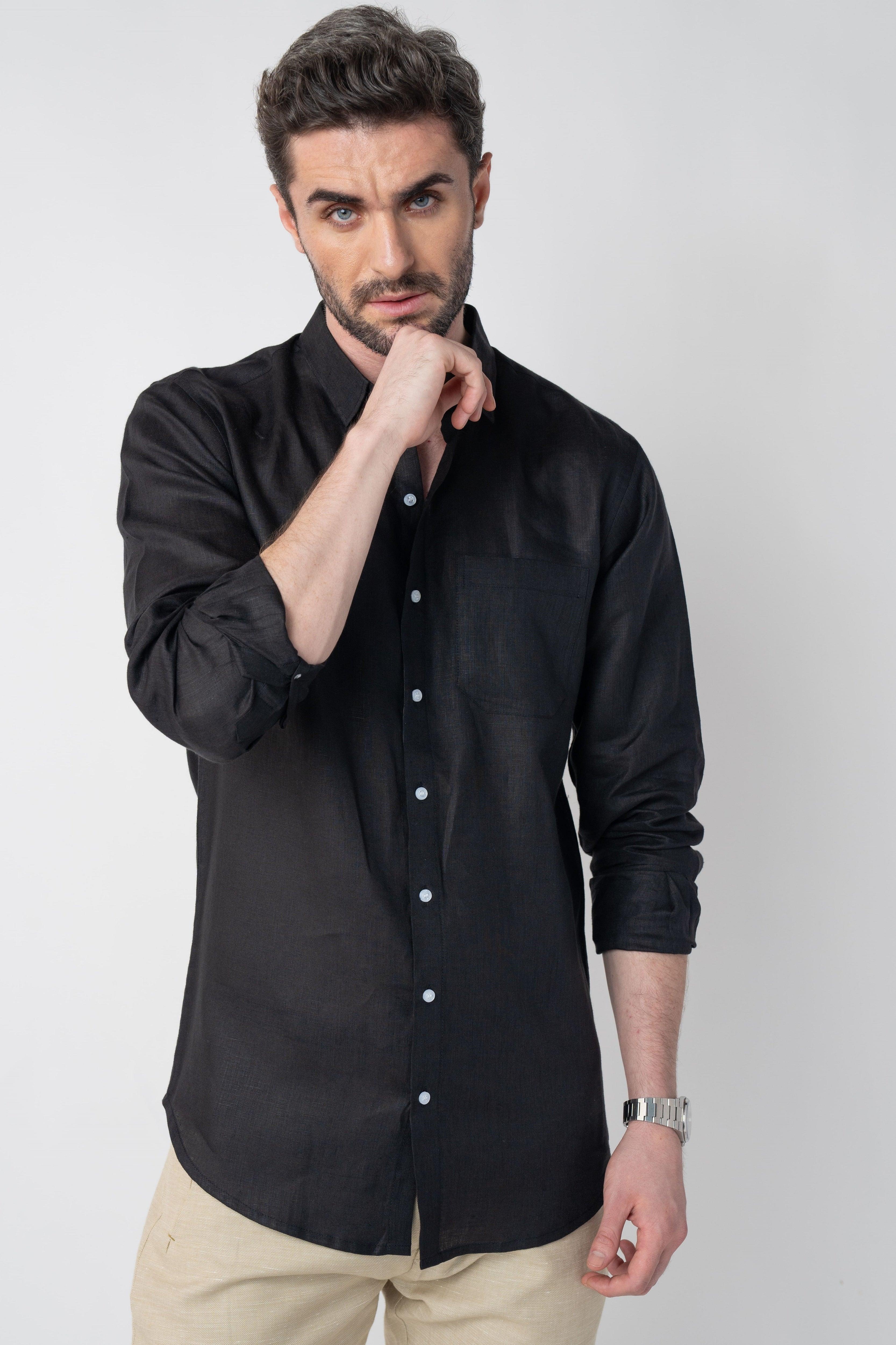 100% Linen Soft Touch Jet Black Shirt