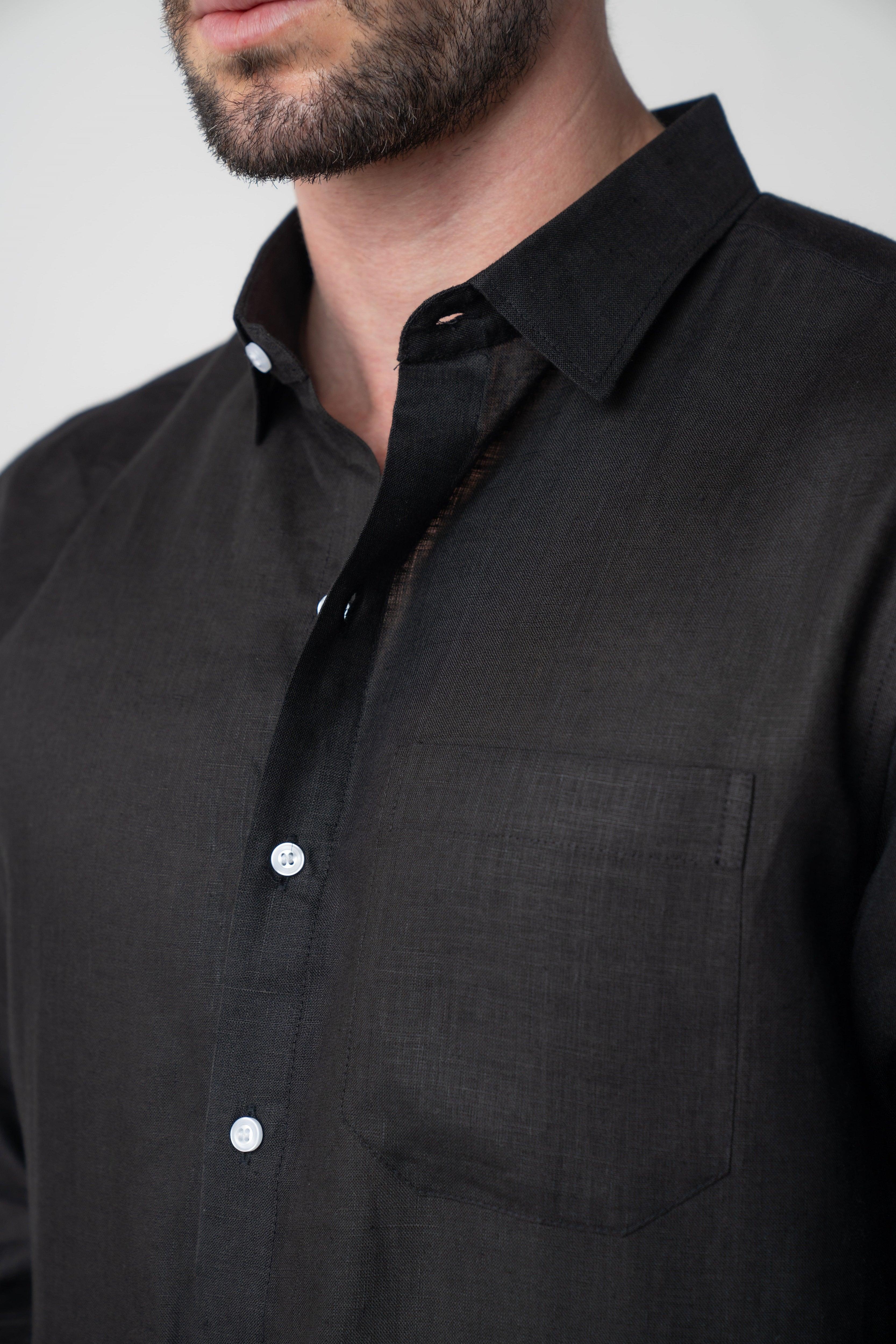 100% Linen Soft Touch Jet Black Shirt